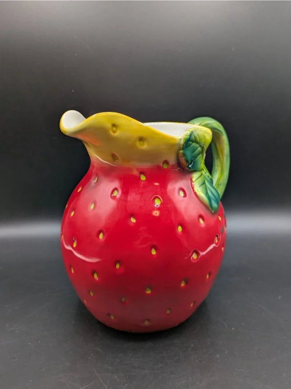 Sur La Table Ceramic Strawberry Shaped Pitcher Water Lemonade Red Green 7.5